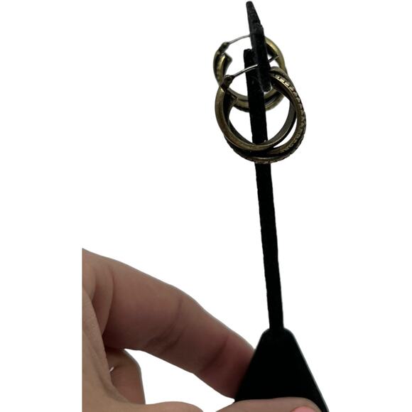 Small Guess Brand 90s Golden Hoop Earrings - Black Accent, Good Condition - Picture 10 of 16